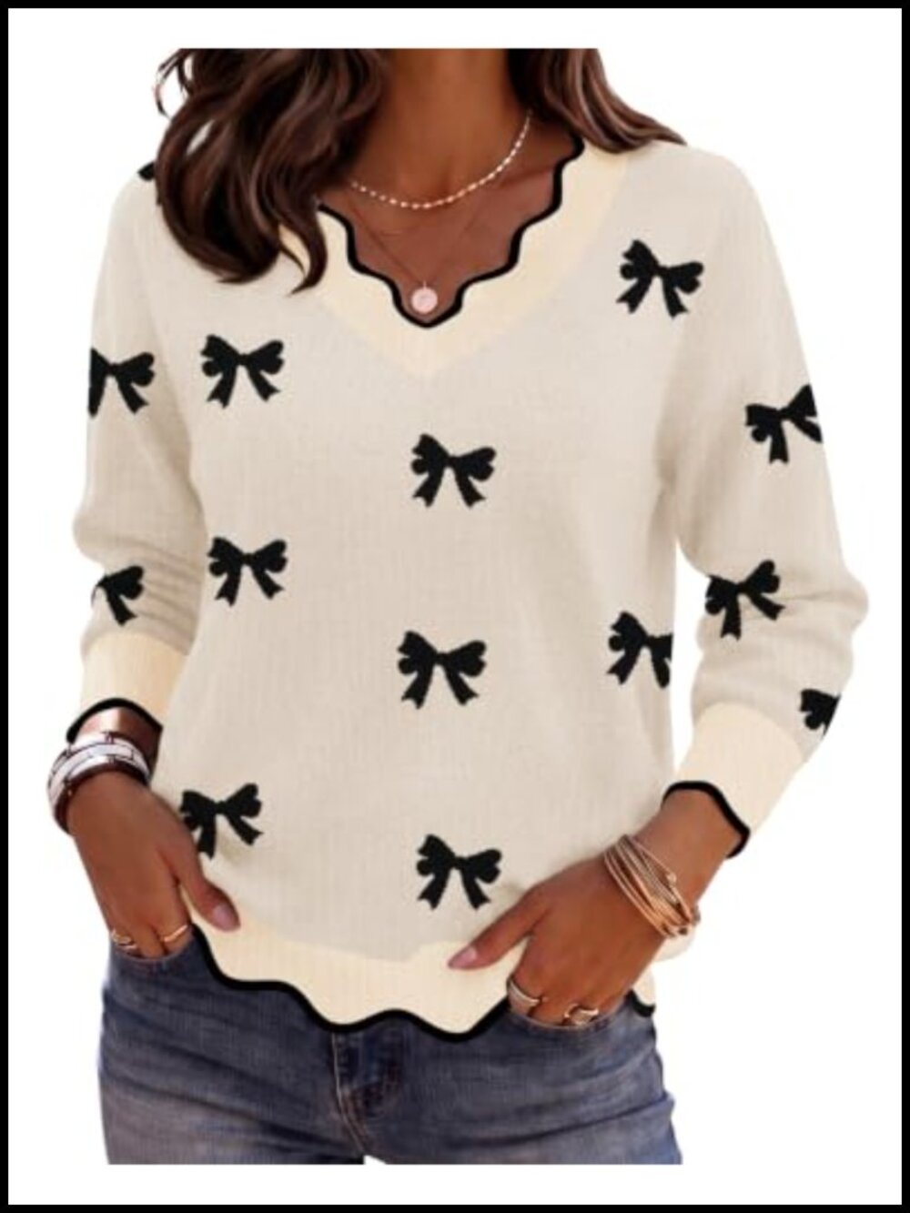 Women's V-Neck Long Sleeve Knit Pullover Sweater Loose Fit Top